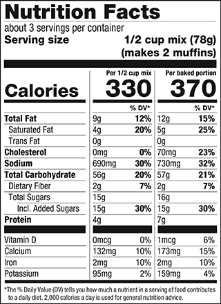 Vegetarian Corn Muffin Mix Nutrition