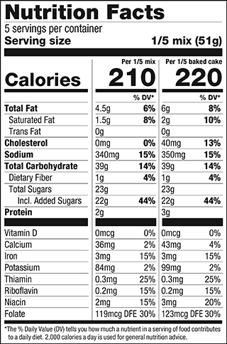 Nutritional Facts - "JIFFY" Golden Yellow Cake Mix